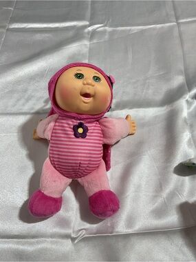 Pink Striped Plush Baby Doll with Flower Accent